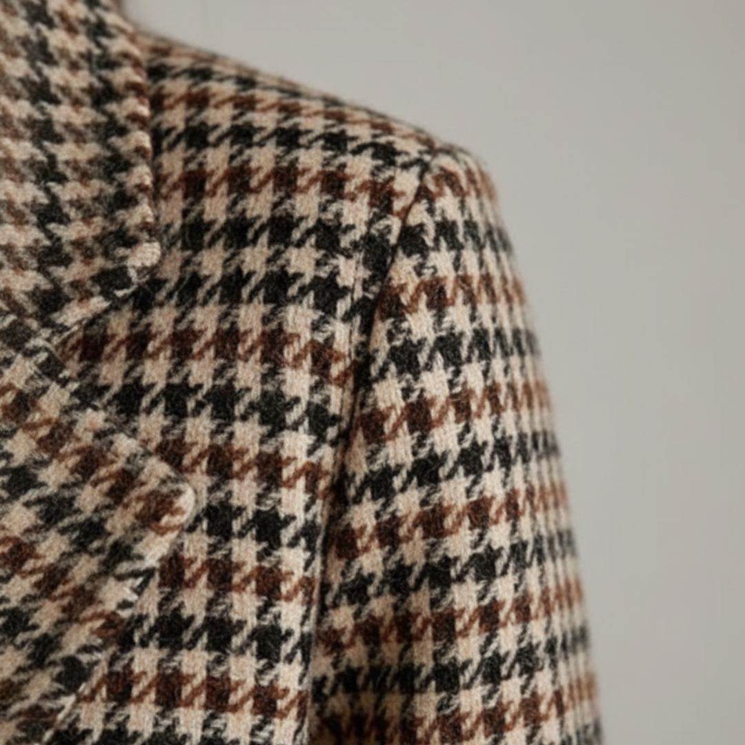 Blazer Donna Tweed Lana Quadri Marrone Oversize