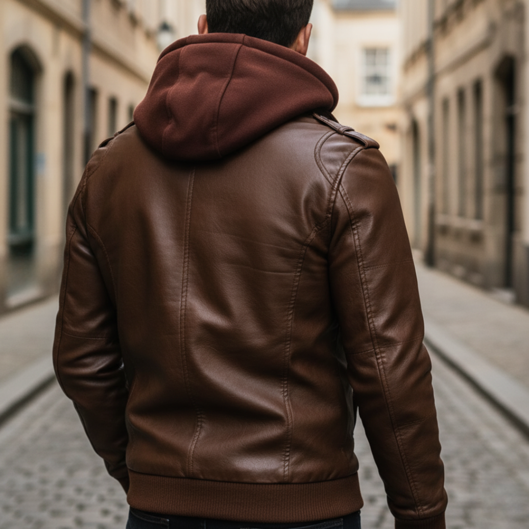 Giacca da Uomo in Pelle Sintetica con Cappuccio