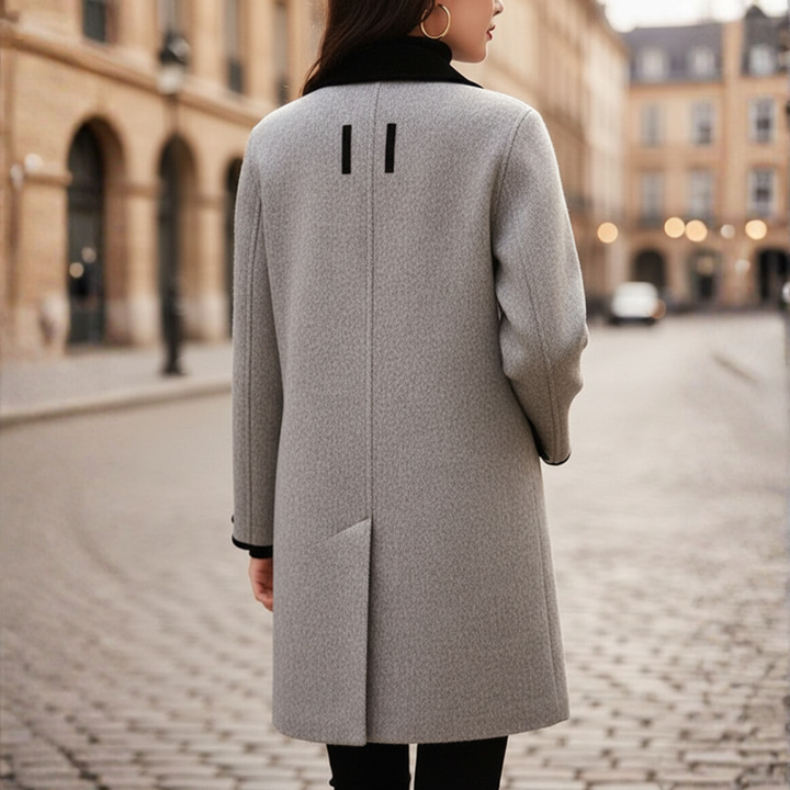 Cappotto Donna Invernale Tweed Lana Doppio Petto Grigio