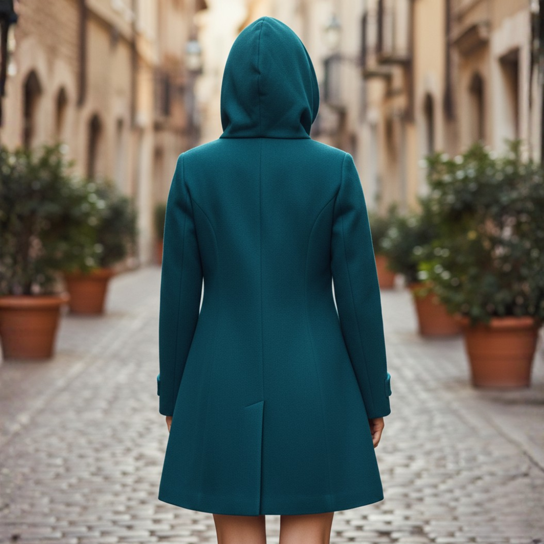 Cappotto Invernale Donna Materiale Misto con Cappuccio e Bottoni