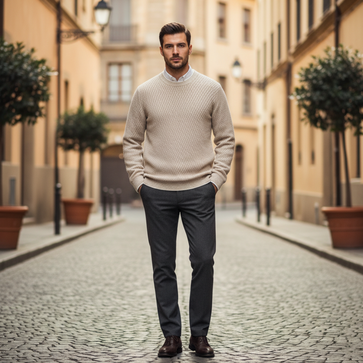 Pullover Herren Rundhalsausschnitt Melange-Struktur