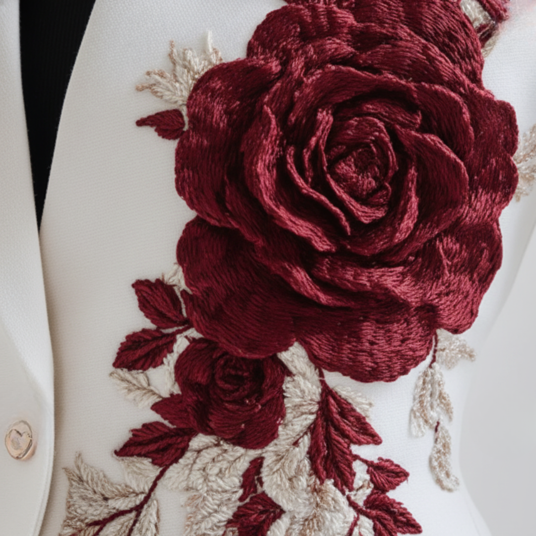 Giacca Donna Bianca Ricamo Floreale Tessuto