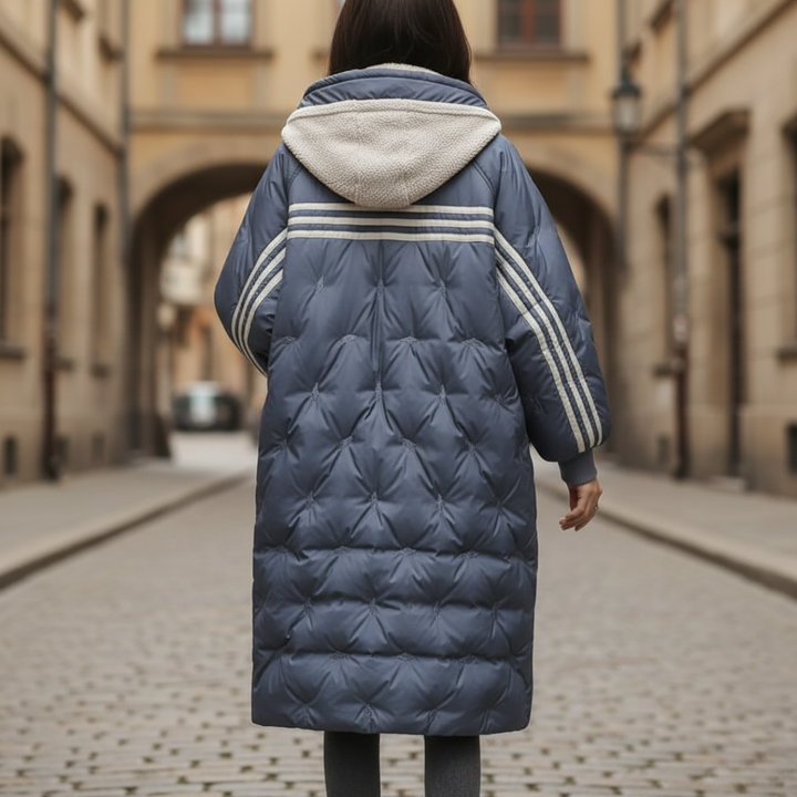 Piumino Lungo Donna in Tessuto Tecnico con Cappuccio