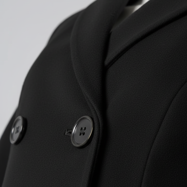 Cappotto Donna Lungo Nero Poliestere Doppiopetto