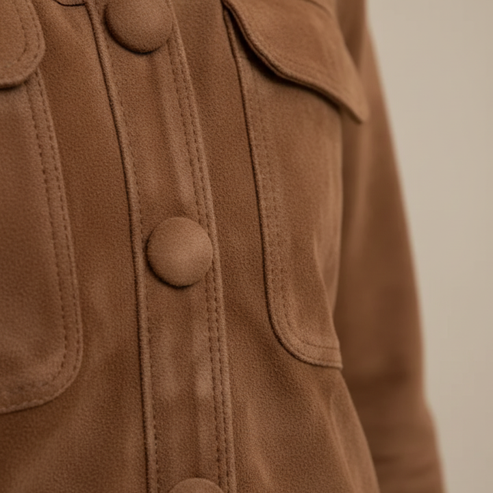 Giacca donna in materiale morbido marrone con bottoni