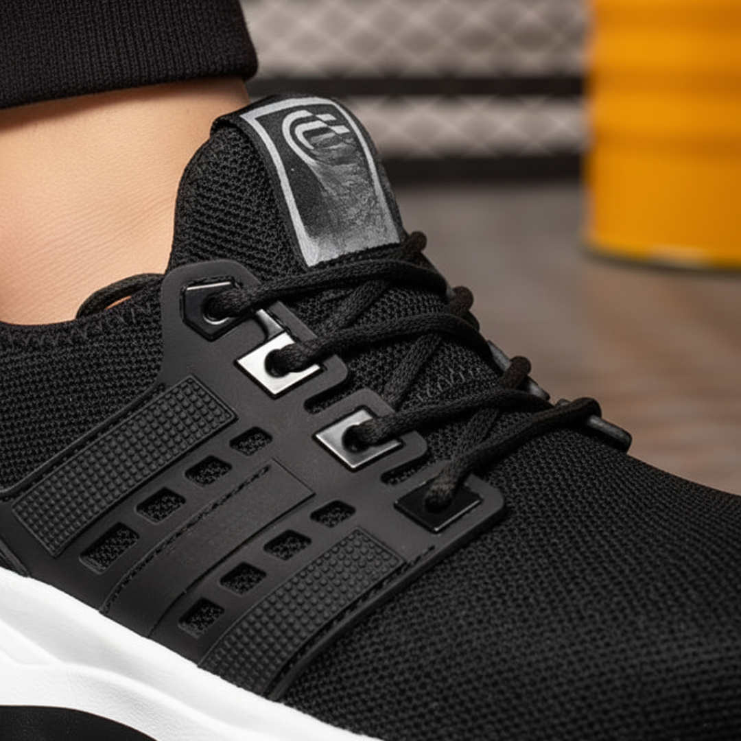 Scarpe Uomo Sneakers Mesh con Suola Bianca e Nera