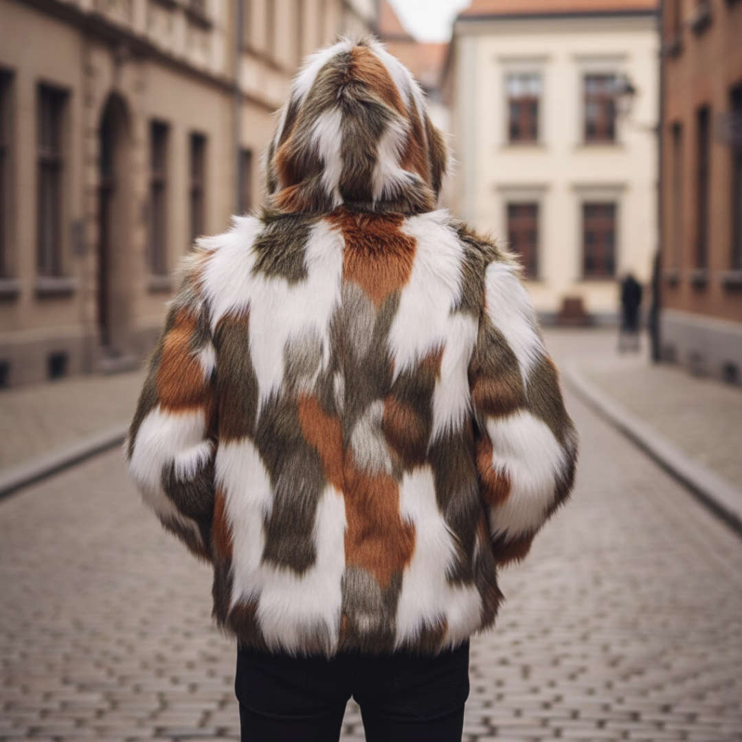 Giacca Uomo Invernale con Cappuccio in Pelliccia Sintetica
