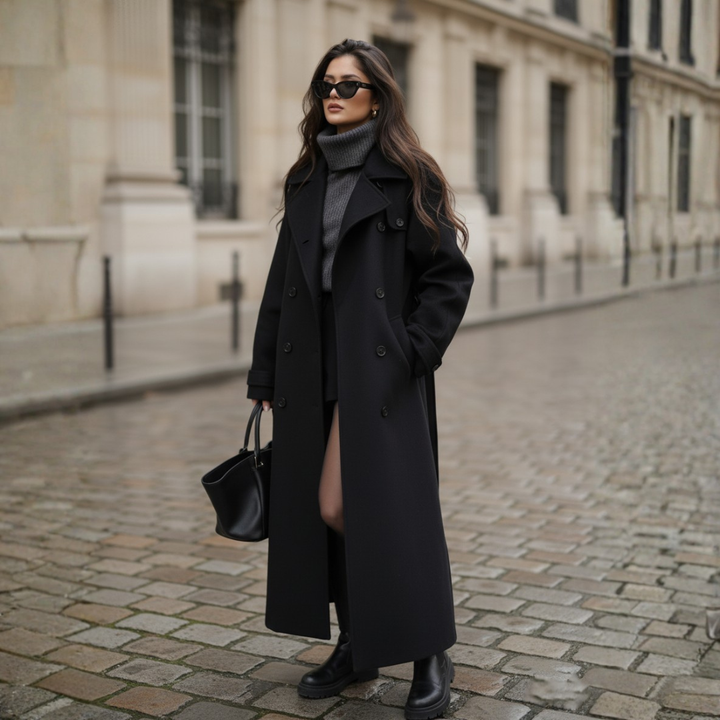Cappotto Lungo da Donna in Materiale di Alta Qualità Doppiopetto Oversize