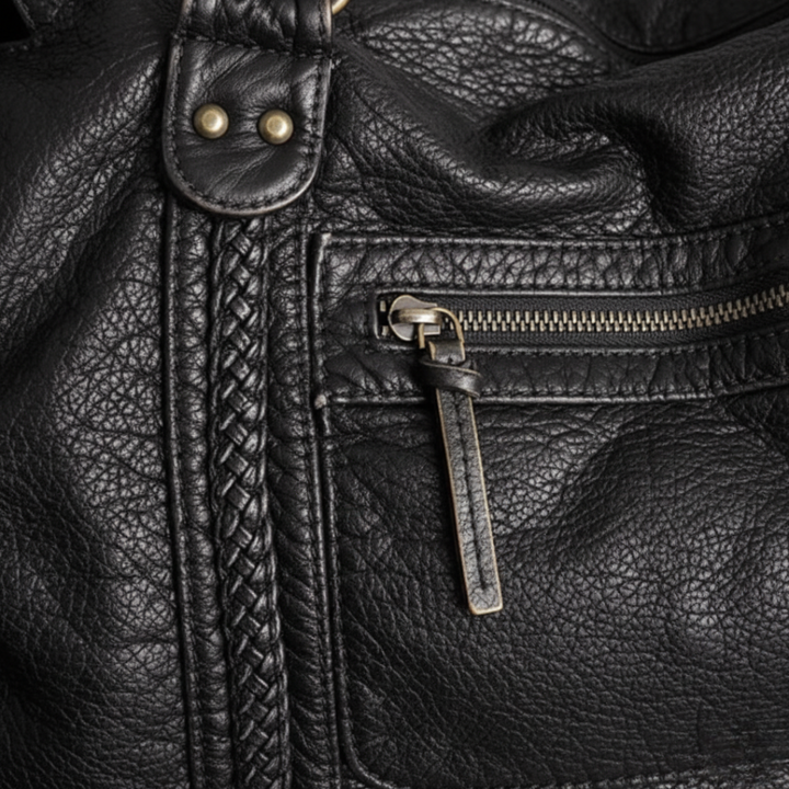 Women's Black Leather Bag With Handles
