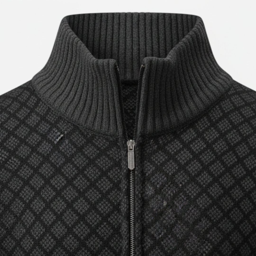 Cardigan Uomo con Zip e Fantasia in Materiale di Alta Qualità con Colletto Alto