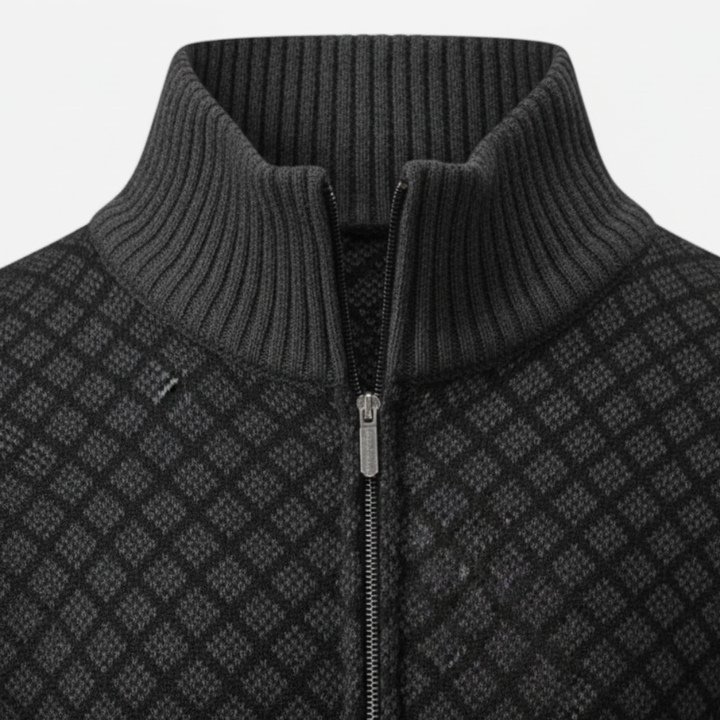Cardigan Uomo con Zip e Fantasia in Materiale di Alta Qualità con Colletto Alto