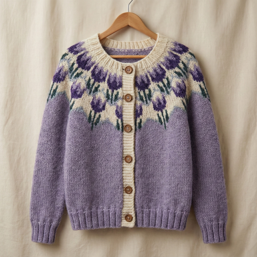 Cardigan Donna Viola Jacquard Floreale