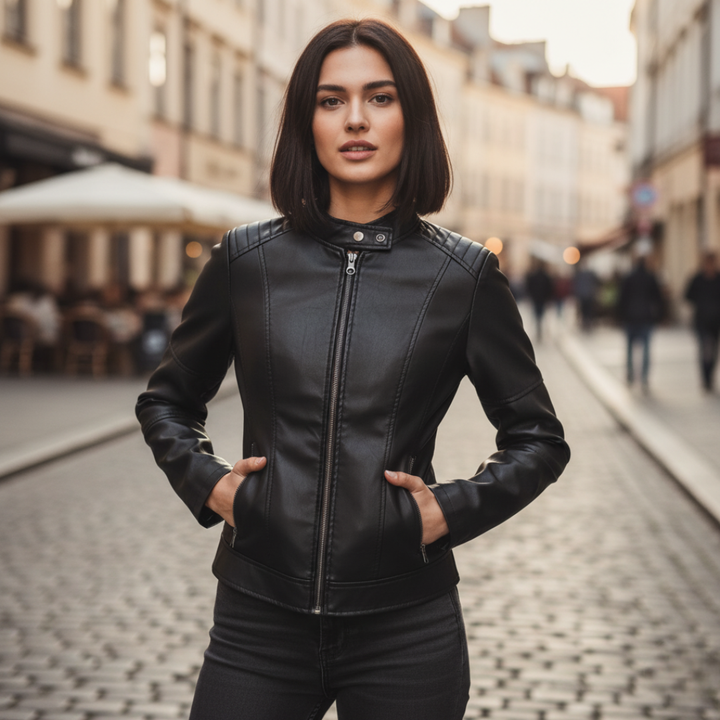 Giacca biker da donna con colletto alla coreana