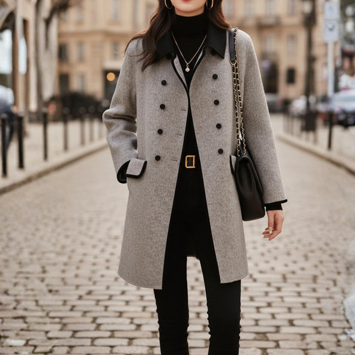 Cappotto Donna Invernale Tweed Lana Doppio Petto Grigio