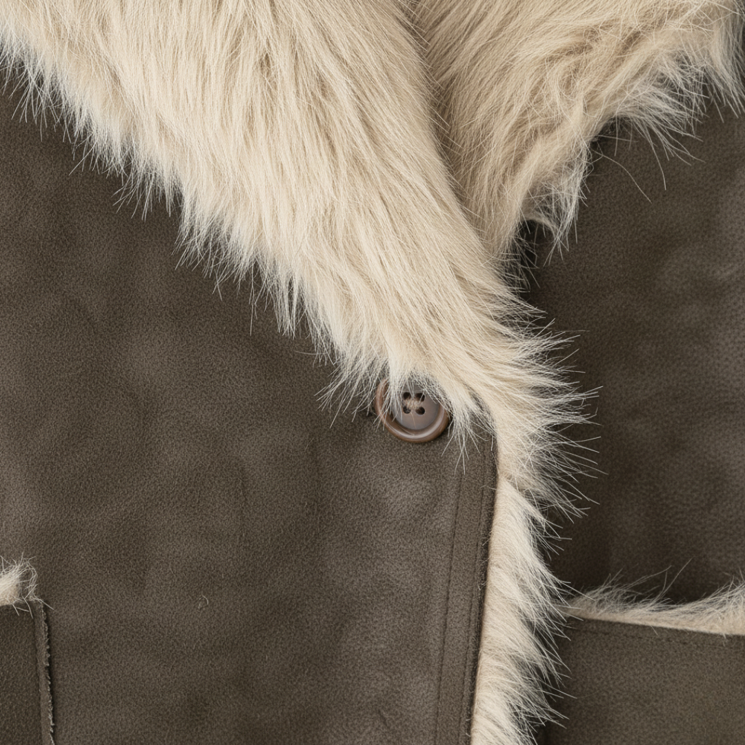 Cappotto Donna Marrone in Tessuto Sintetico con Colletto in Pelliccia Sintetica