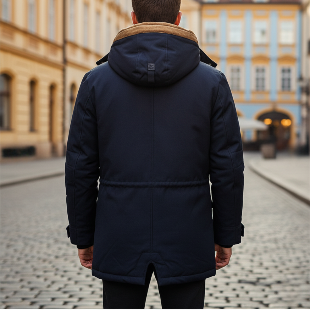 Giacca Uomo Impermeabile con Cappuccio e Interno Pelliccia