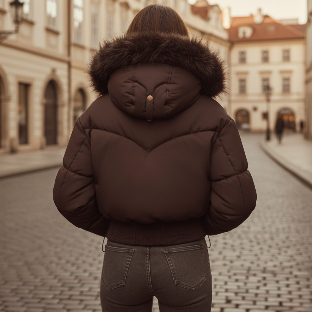 Giacca Piumino Donna con Cappuccio Pelliccia Sintetica Materiale Impermeabile