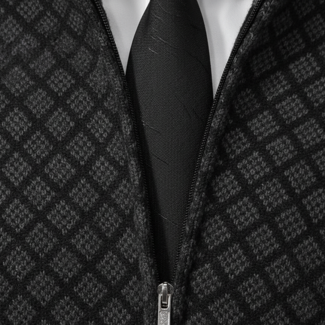 Cardigan Uomo con Zip e Fantasia in Materiale di Alta Qualità con Colletto Alto