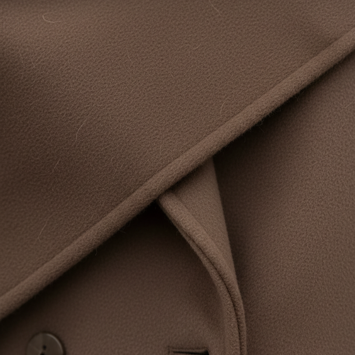 Cappotto Lungo da Donna Marrone con Doppiopetto e Mantella