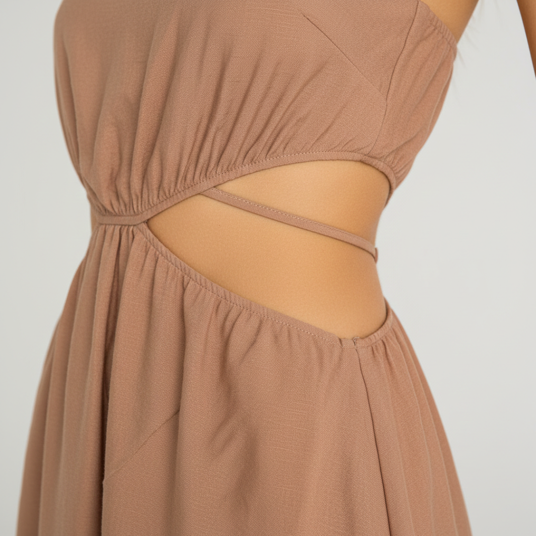 Lang sommerkjole til damer med brune stropper