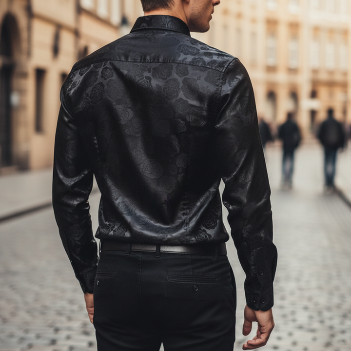 Camicia Uomo Raso Jacquard Rose Maniche Lunghe