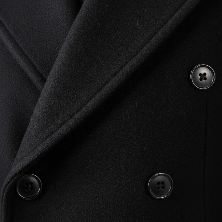 Cappotto Uomo Blu Scuro in Misto Lana Doppiopetto Invernale