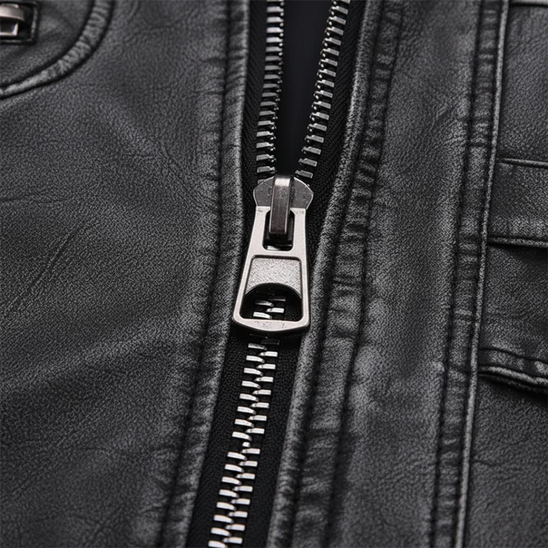 Giacca Uomo in Pelle Sintetica con Collo Alto e Tasche