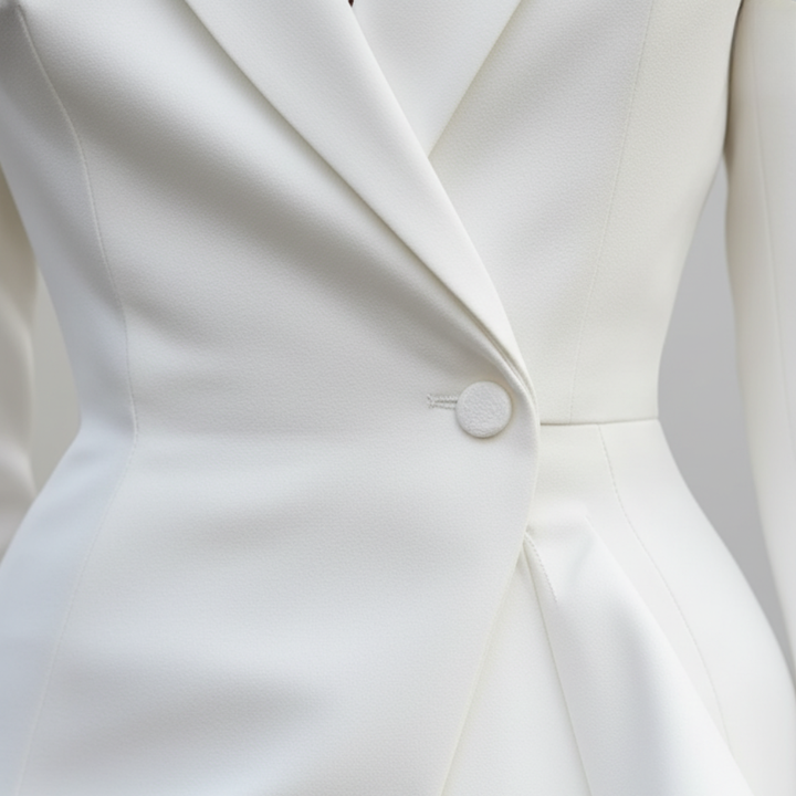 Women's White Blazer Dress with Ruffles