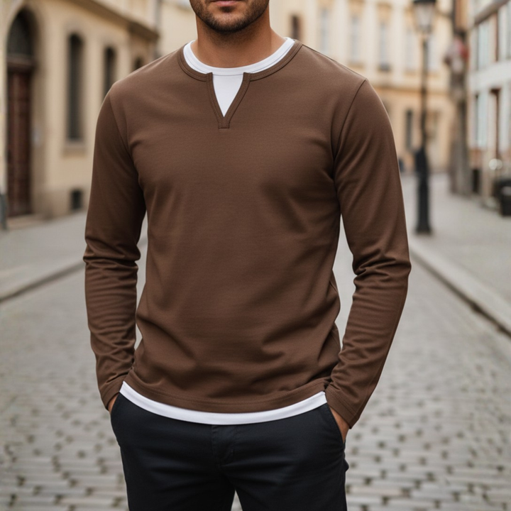 Felpa Uomo Manica Lunga con Collo a V in Materiale di Alta Qualità