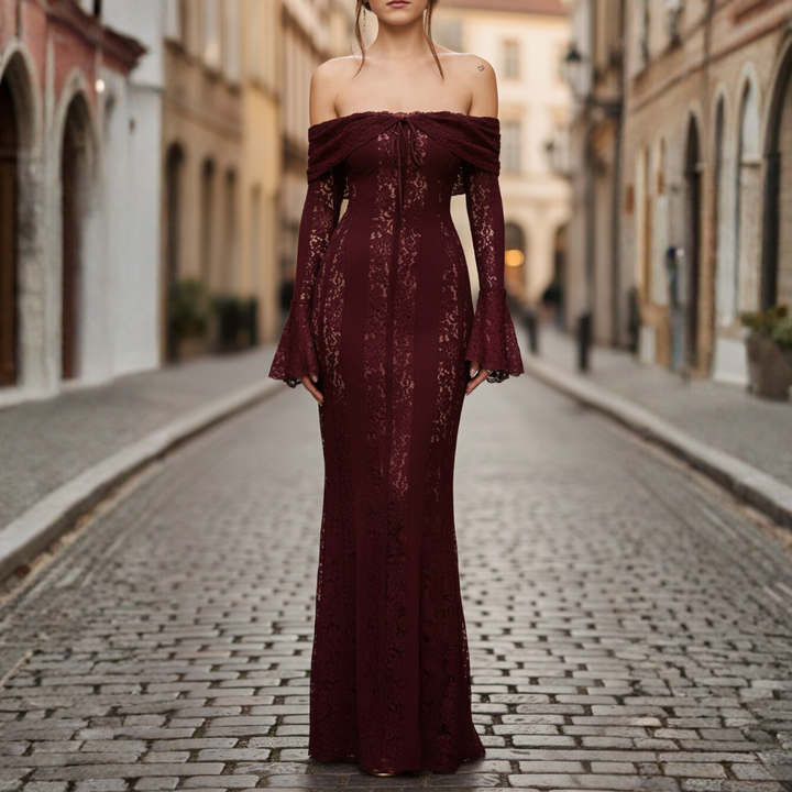 Long Lace Dress Women Strapless