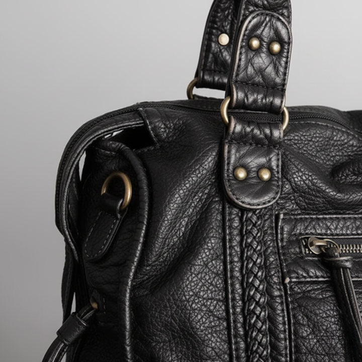 Women's Black Leather Bag With Handles