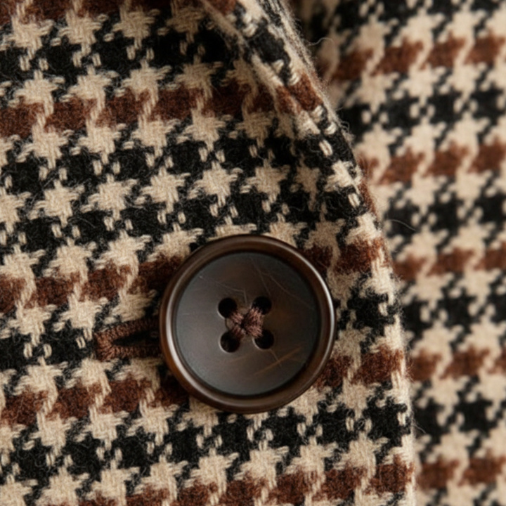 Blazer Donna Tweed Lana Quadri Marrone Oversize