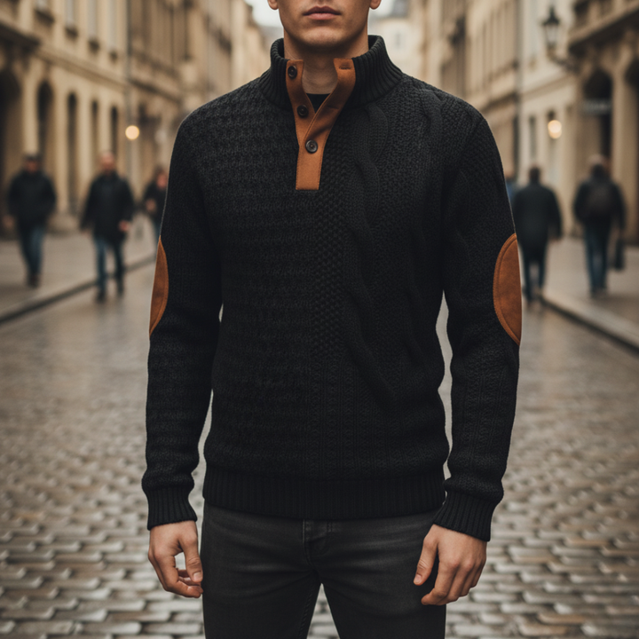 Maglione uomo con colletto alto e pelle scamosciata