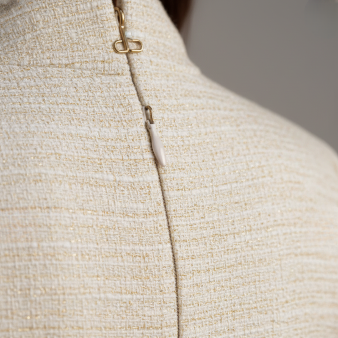 Abito Donna Viscosa Collo Alto Bianco Elegante