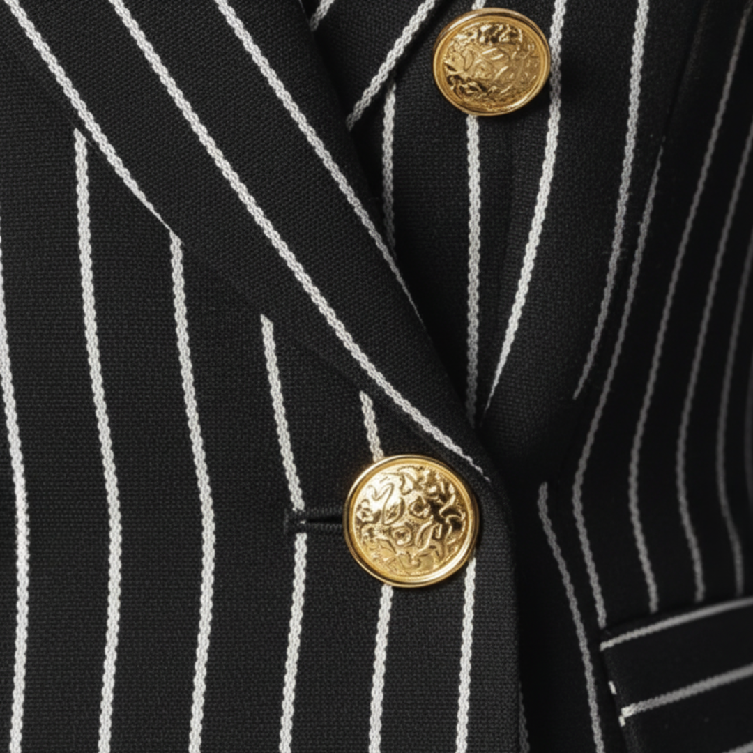 Abito Donna Completo Blazer Pantalone Strisce Blu Nero Tessuto