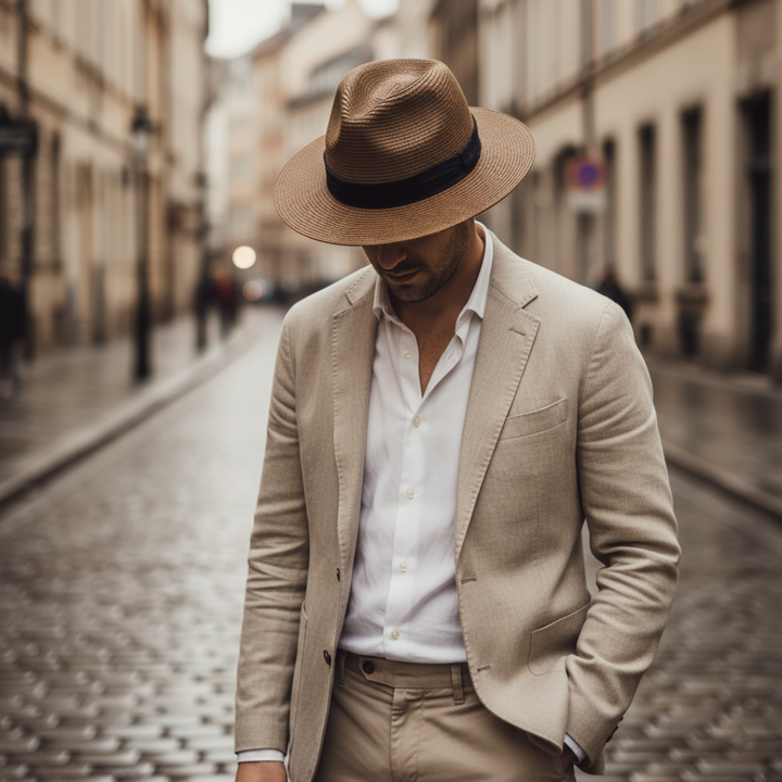 Fedora Hat Men Straw Medium Brim Summer