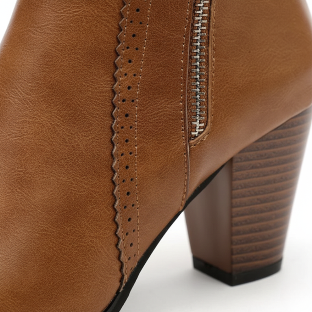 Stivaletti Donna in Pelle Sintetica con Tacco e Cerniera