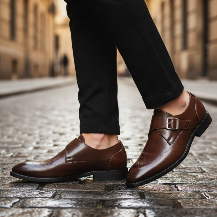 Herrenschuhe Monk Leder Brogue Elegant