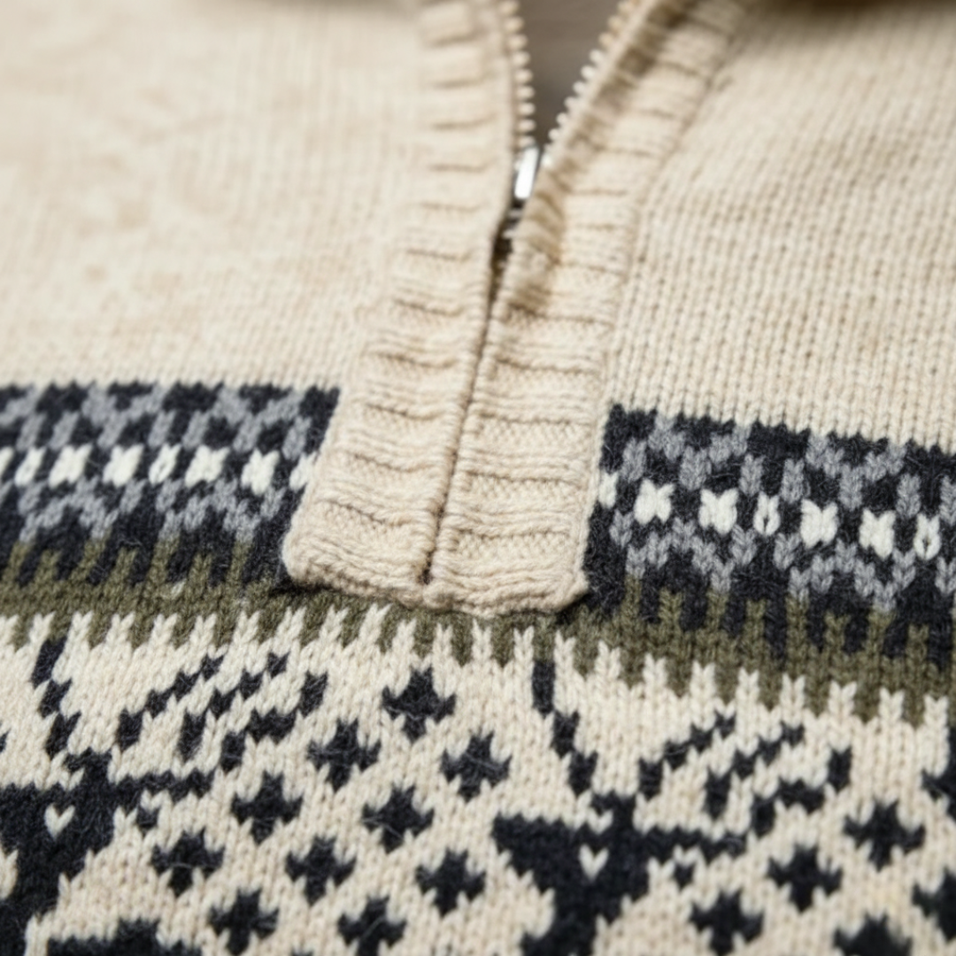 Maglione Uomo con Zip e Motivo Natalizio