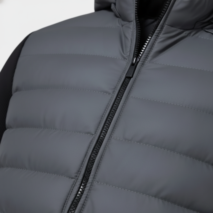 Men's Hybrid Jacket in Technical Fabric with Hood