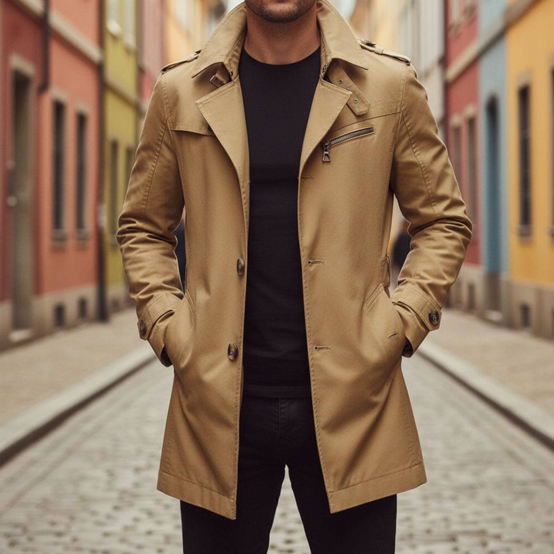 Trench Uomo con Bottoni Impermeabile