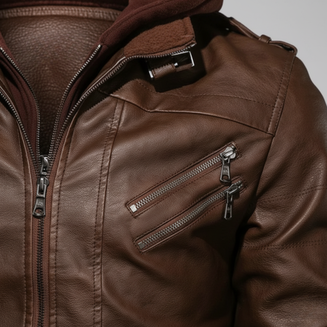 Giacca da Uomo in Pelle Sintetica con Cappuccio