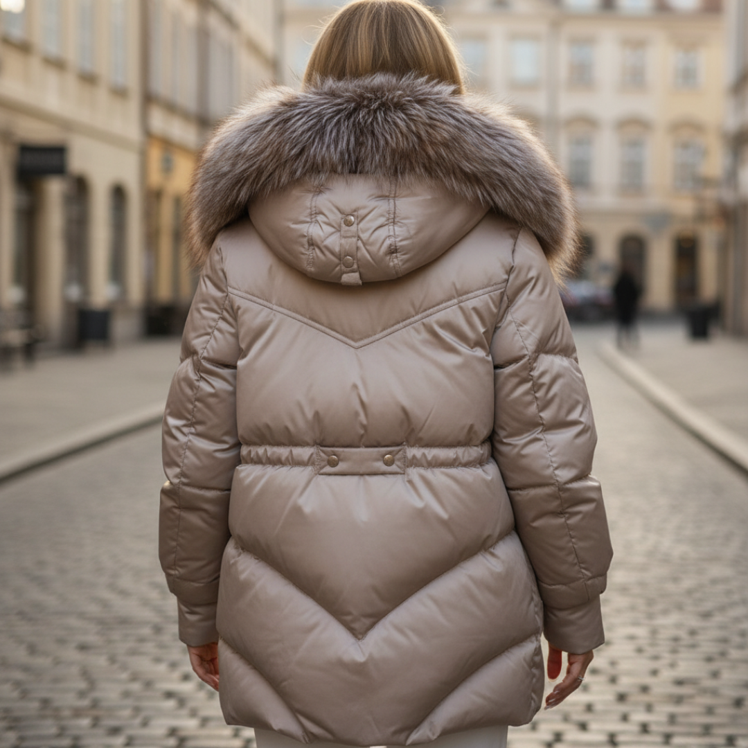 Piumino Donna in Tessuto Tecnico con Colletto in Pelliccia Sintetica