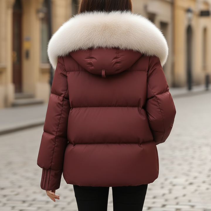 Piumino Donna Invernale Corto con Collo in Pelliccia