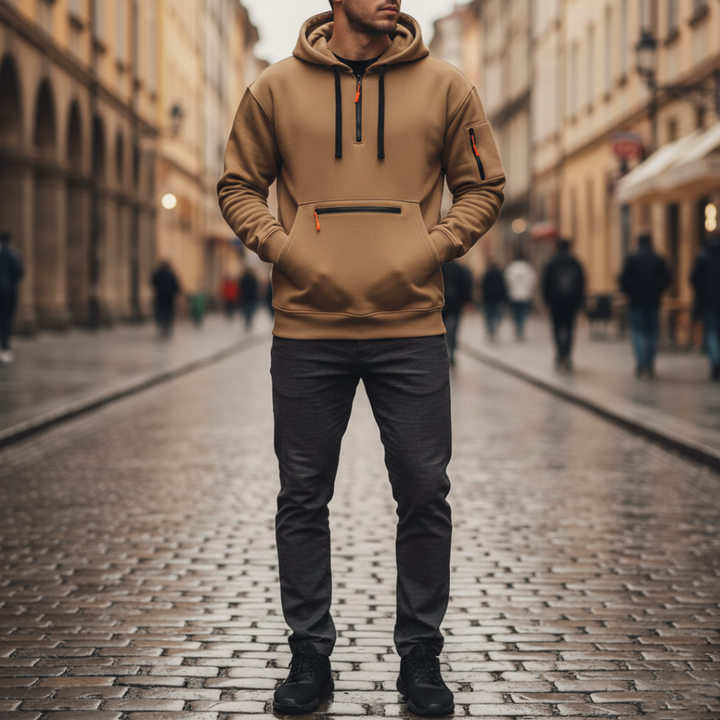 Felpa Uomo Cappuccio Tecnica con Tasche Zip