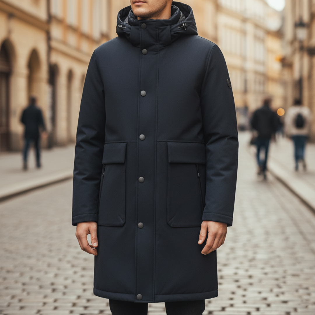 Parka Uomo Lungo Invernale con Cappuccio Antivento