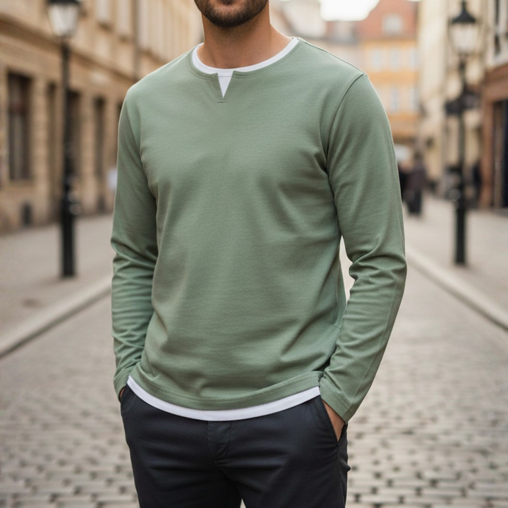 Felpa Uomo Manica Lunga con Collo a V in Materiale di Alta Qualità