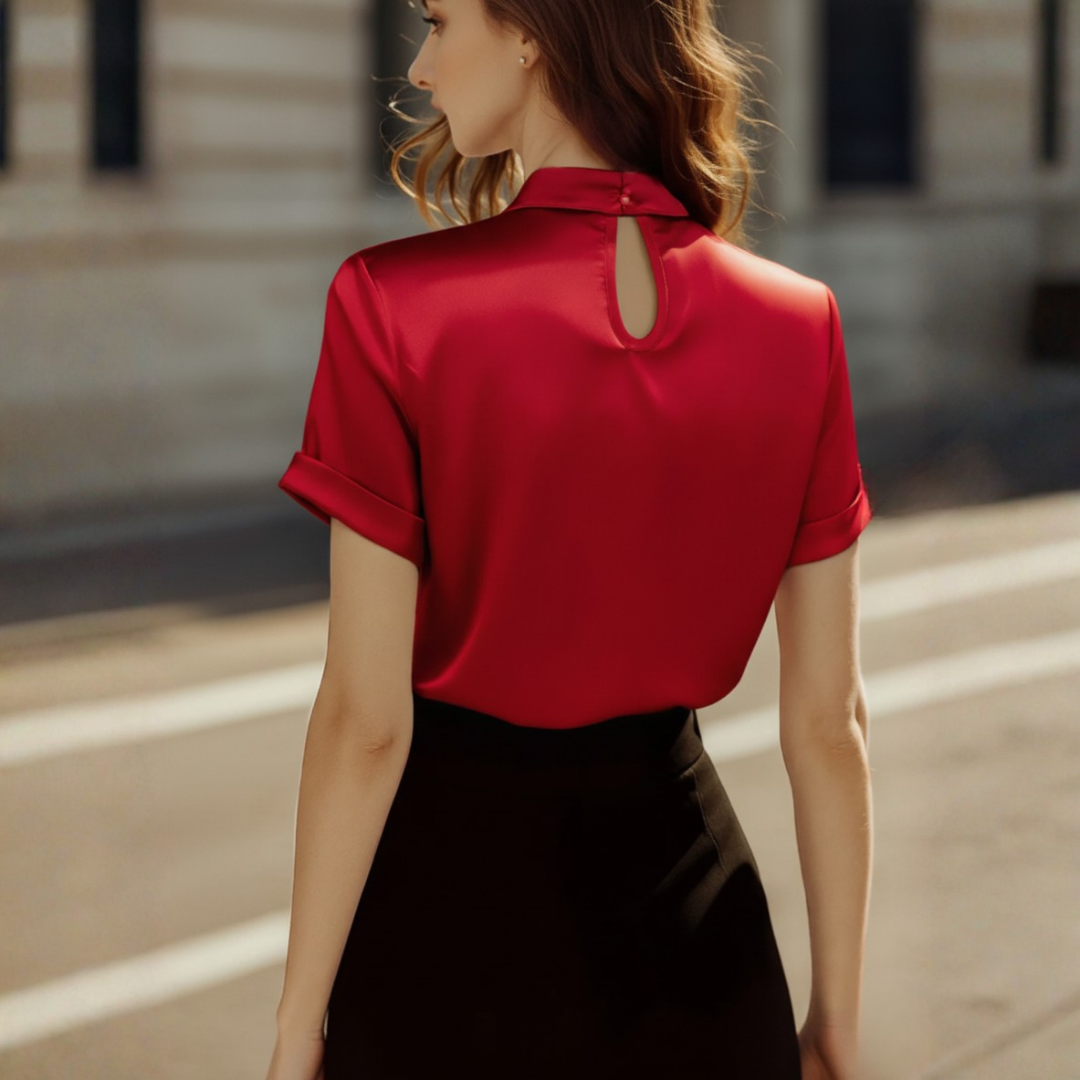 Blusa Donna Collo Alto Simile Seta