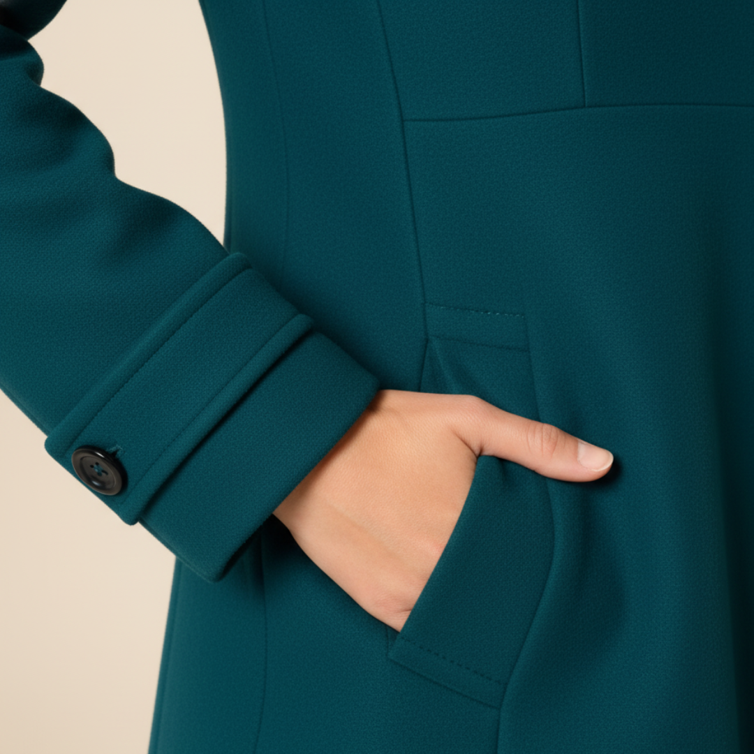 Cappotto Invernale Donna Materiale Misto con Cappuccio e Bottoni