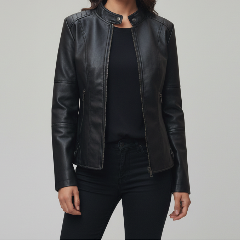 Giacca biker da donna con colletto alla coreana